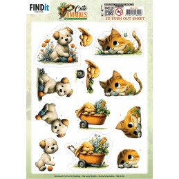 Carte 3D prédéc. - SB11106 - Animaux mignons - Chat chien lapin