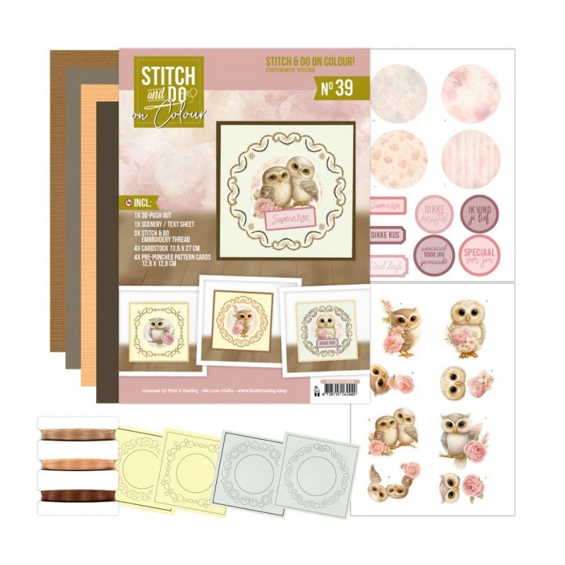Kit Carte 3D à broder de couleur - Stitch and Do on Colour 039 - Toujours Chouettes
