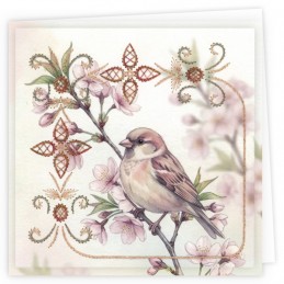Kit de 3 Cartes à broder imprimées  - STDOPP033 - Oiseaux sur branches fleuries