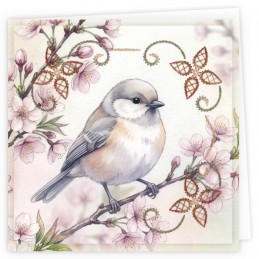 Kit de 3 Cartes à broder imprimées  - STDOPP033 - Oiseaux sur branches fleuries
