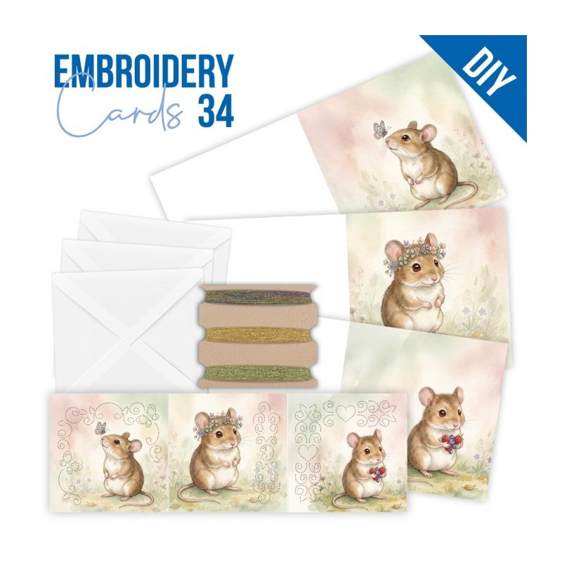 Kit de 3 Cartes à broder imprimées  - STDOPP034 - Souris mignonnes