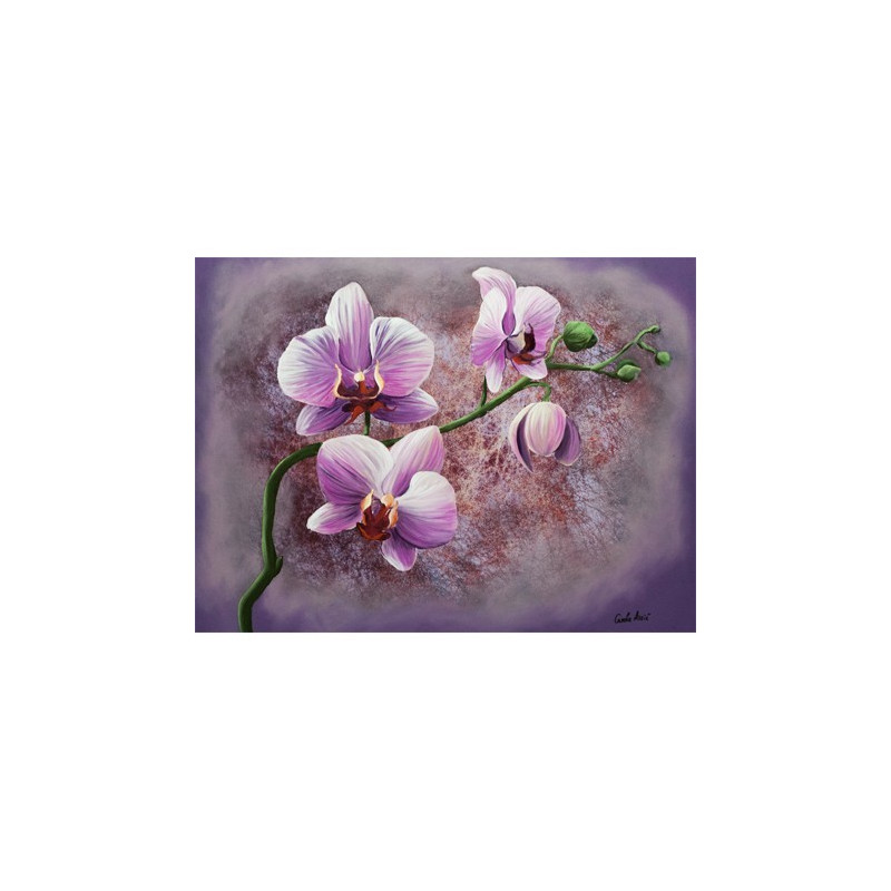 Image pour tableau 3D GK3040032 Orchidée rose sur fond violet - Format 30x40 cm.
