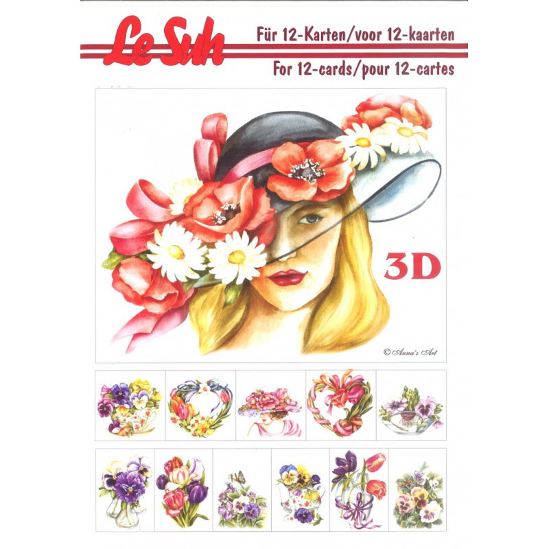 3D LIVRE A5 - 12 cartes - Femme Fleurs  