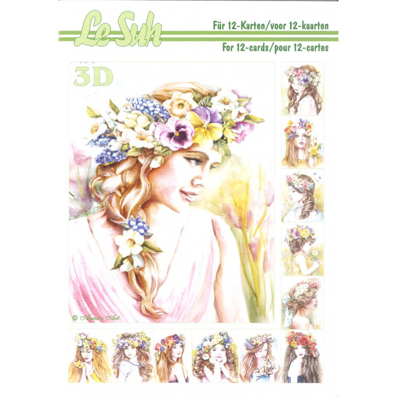 3D LIVRE A5 - 12 cartes - Femme Fleurs  